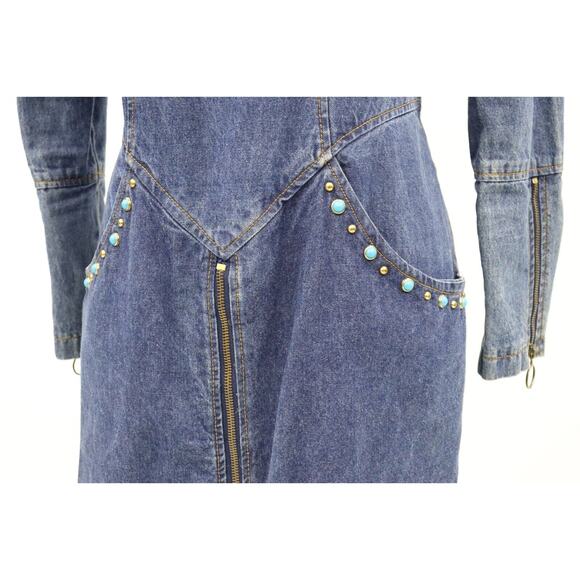 Jou Jou Y2K 1990's Denim Dress Stones and Gromet Embellishments Size M (Size 8) - Picture 4 of 16